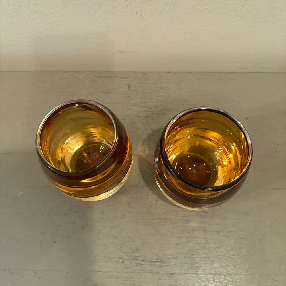 Pair Of Crate&Barrel Amber Topaz Diva Glass Votive Candle Holders